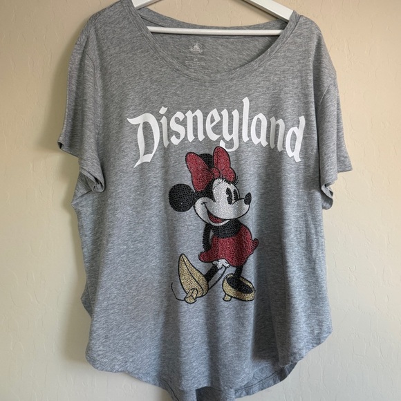 Disney Tops - Disneyland Women’s Bling Rhinestone Minnie Plus Size Short Sleeve TShirt Gray 2X